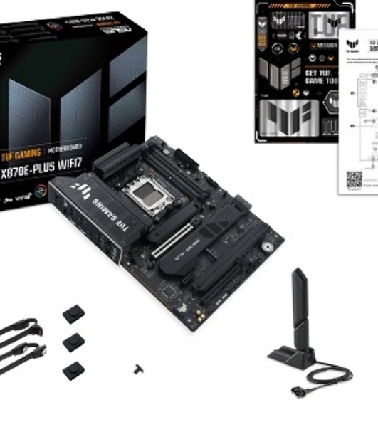 Материнская плата ASUS TUF GAMING X870E-PLUS WIFI7, AM5, AMD X870E, 4xDDR5, 4xSATA, 4xM.2, 1xPCIe 5.0 x16, 1xPCIe 4.0 x4, 1xPCIe 3.0 x1, 1xHDMI, 1x2.5Gb LAN, Wi-Fi 7, Bluetooth 5.4, 2xUSB-C 40Gbps, 3xUSB-A 10Gbps, 4xUSB-A 5Gbps, 4xUSB-A 2.0, 3x3.5 мм, 7.1, ATX