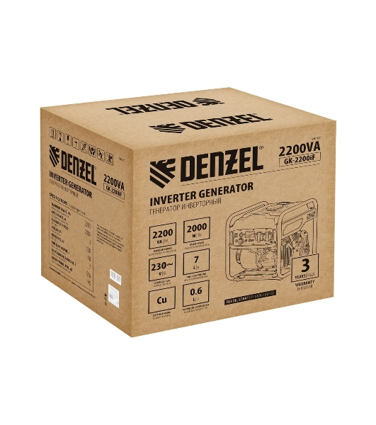 Электрогенератор бензиновый инверторный Denzel GK-2200iF, 2.2 кВт, 95 дБ, 27 кг