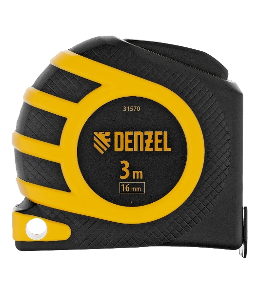 Рулетка Denzel 3м x 16 мм, двухсторонний зацеп, нейлон, двуст. шкала, автоматич. 31570
