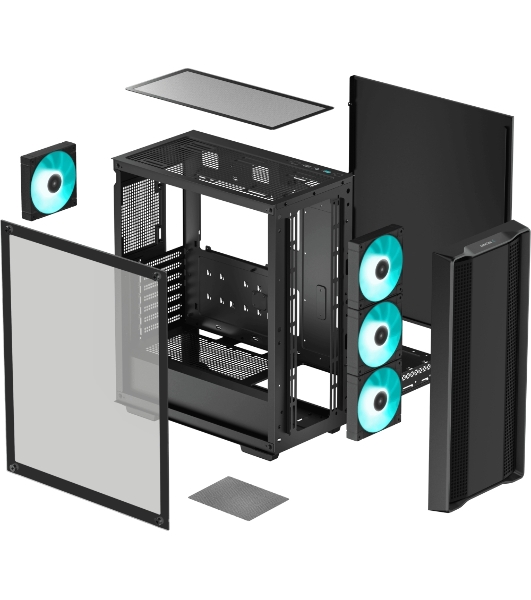 Компьютерный корпус MidiTower Deepcool CC560 A-RGB черный (ATX, без БП, ARGB, USB3.2 Type-A+USB 2.0 Type-A) (R-CC560-BKTAA4-G-2)