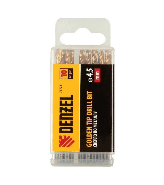 Сверло по металлу Denzel 4,5 мм, HSS-Tin, Golden Tip, 10 шт.