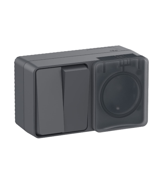 Блок ОП AtlasDesign Profi54 розетка 16А 250В с заземл. защ. шторки + 2-кл. выключатель 10А IP54 антрацит SchE