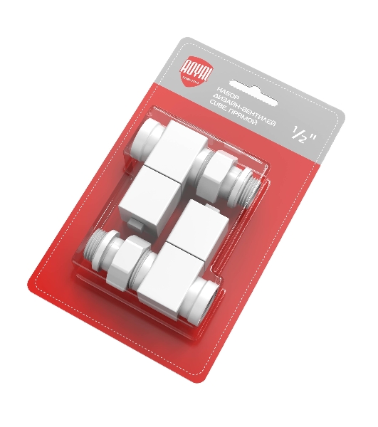 Набор дизайн-вентилей Royal Thermo CUBE, прямой (белый) 1/2'