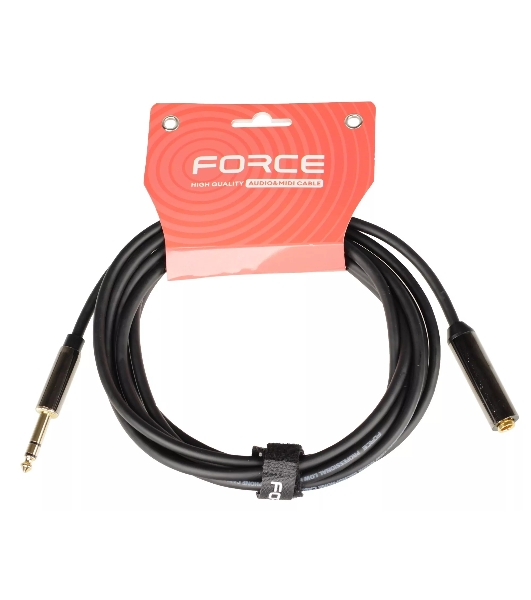 Кабель аудио FORCE FLC-04/31/4' TRS Jack (M) - 1/4' TRS Jack (F), высококачественный, может использоваться как удлинитель для наушников, диаметр 6 мм, металлические корпуса, позолоченные разъемы, длина 3 м