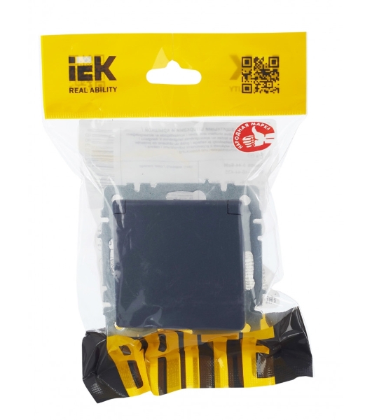 Розетка 1-местная IEK BRITE РСбш10-3-44-БрМ с заземлением, с защитными шторками и крышкой, 16А, IP44, маренго
