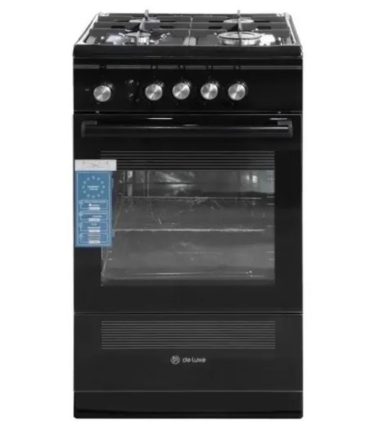 Плита газовая De Luxe 506040.24Г ЧР-001 черный, конфорок 4 шт, духовка 54 л, 50 см x 85 см x 60 см