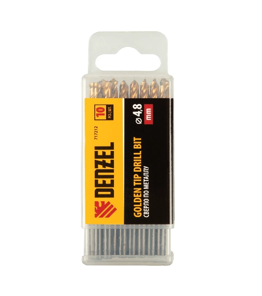 Сверло по металлу Denzel 4,8 мм, HSS-Tin, Golden Tip, 10 шт.