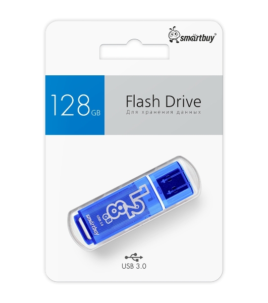 Флешка USB SmartBuy Glossy Dark Blue (SB128 GbGS-DB), 128Gb, USB 3.0, R/W 75/30, темно-синий