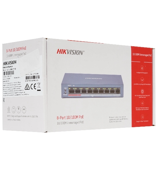 Коммутатор Hikvision DS-3E0109P-E/M(B), 8×100 Мбит/с PoE+ + 1×100 Мбит/с, неуправляемый