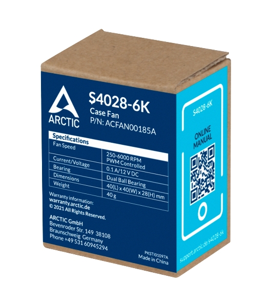 Вентилятор для корпуса Arctic S4028-6K черный, 40 мм, 6000 об/мин, 4 pin