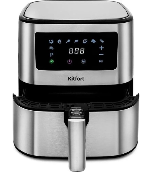 Аэрогриль Kitfort KT-2228 серебристый, 1700 Вт, 5.5 л, сенсор, 9 программ