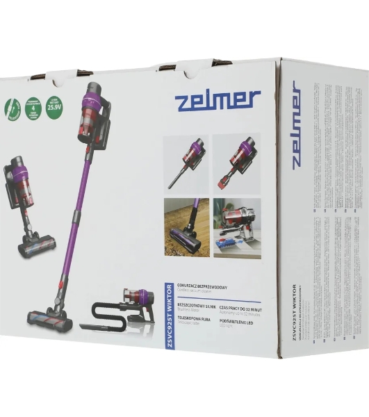 Пылесос вертикальный Zelmer STICK ZSVC925T Wiktor фиолетовый/черный, питание от аккумулятора, 380 Вт, уборка сухая, пылесборник 0.8 л