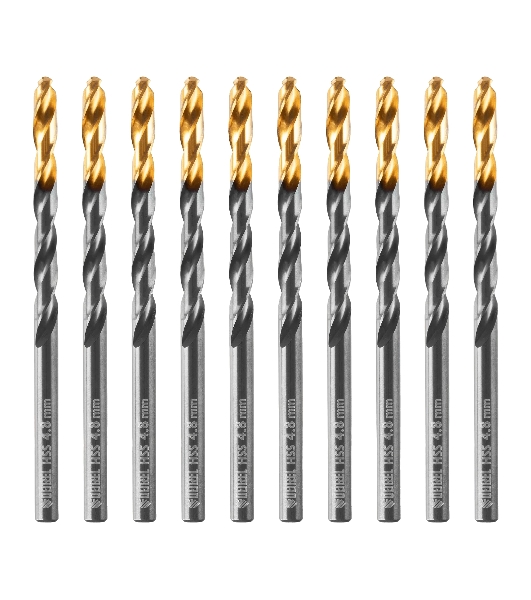 Сверло по металлу Denzel 4,8 мм, HSS-Tin, Golden Tip, 10 шт.