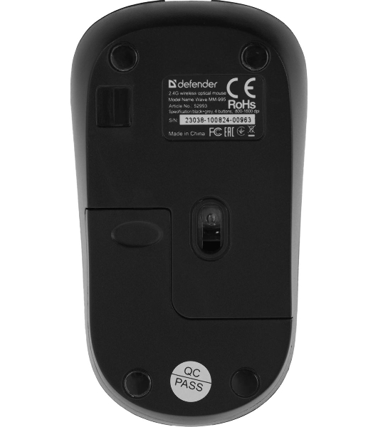 Мышь беспроводная Defender Wave MM-995 серебристый, 1600 dpi, радиоканал, USB, кнопки - 4