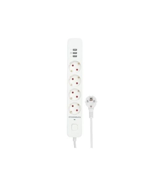Сетевой фильтр Гарнизон 2.0 Мультипорт EPS-4-U3-W-2, 4 р, 10А, 3xUSB, 2 м, ур.защиты 2+, белый, пакет
