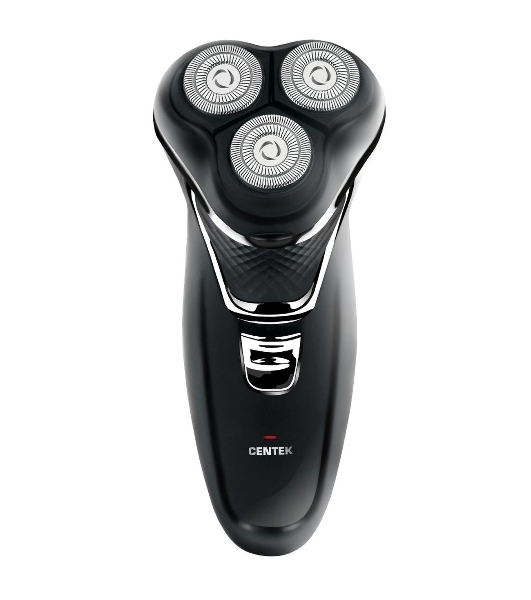 Электробритва Centek CT-2176 черный/хром ротор, 3 плавающие головки, аккумулятор + работа от сети, триммер