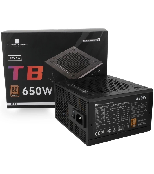 Блок питания Thermalright TR-TB650S 650W 80 PLUS Bronze, (ATX, 3, Non-modular, 1x24(20+4)pin 550мм, 1xCPU*2 8(4+4)pin 600+150мм, 1xPCIe*2 8(6+2)pin 500+150мм, 1xSATA*3+MOLEX4pin*1 400+150+150+150мм, 1xSATA*2+MOLEX4pin*2 400+150+150+150мм, Active, 120x120мм, 150x140x86мм, APFC, )