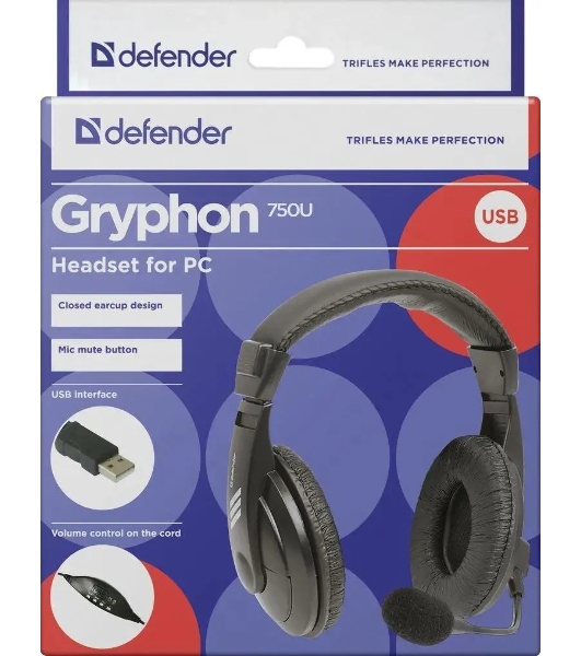 Гарнитура Defender Gryphon 750U чёрный, проводная