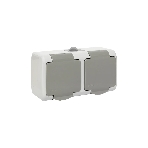 Розетка EKF Мурманск EFR16-129-30-54 2-местная 16А с заземлением с крышкой IP54 серый с защитными шторками, фото 1