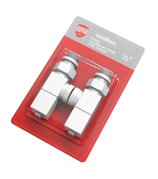 Набор дизайн-вентилей Royal Thermo CUBE, осевой (белый) 1/2'