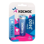 Аккумулятор Li-ion 18650 3400 мАч с защитой (блист.1шт) Космос KOC18650Li-ion34PBL1, фото 1