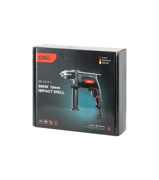 Дрель Deli DE-CZ13-1E, 680Вт, сетевая, ударная