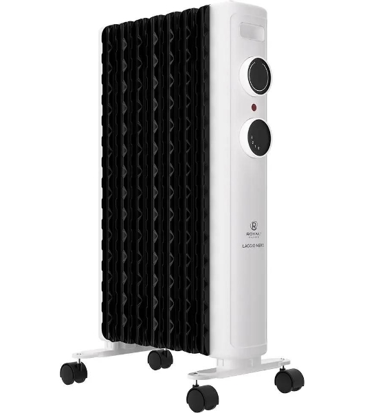Обогреватель масляный Royal Clima Laggio Nero ROR-LN7-1500M, с терморегулятором, 1500Вт, 6 секций, 3 режима, белый/серый