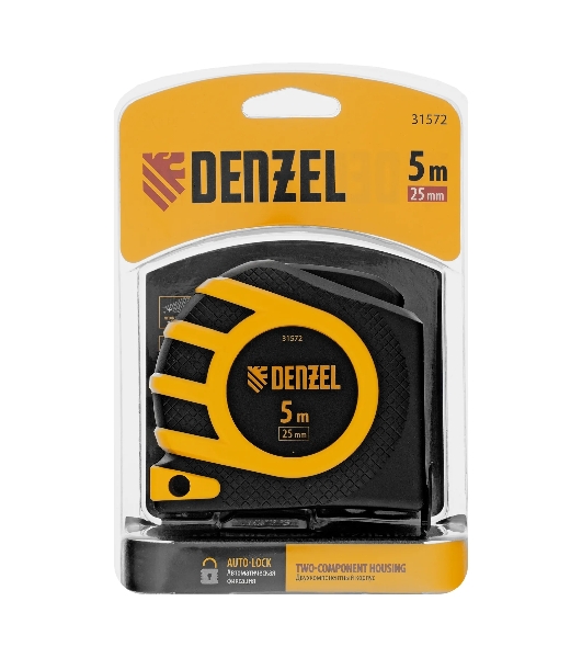 Рулетка Denzel 5м x 25 мм, магнит, двухсторонний зацеп, нейлон, двуст. шкала, автоматич. 31572