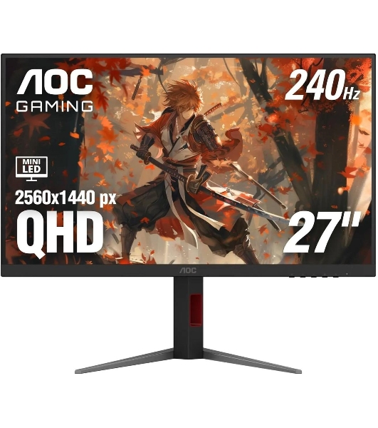 Монитор 27' AOC Q27G4ZMN VA 2560x1440, 240 Гц, 1 мс, 16:9, 450 кд/м² (пиковая 1200 кд/м²), Mini LED, DisplayHDR 1000, HDMI 2.0, DP 1.4, 3.5 Jack, FreeSync, Adaptive-Sync, черный