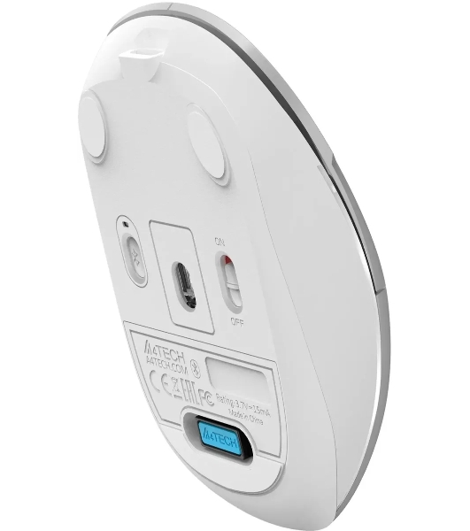 Мышь беспроводная A4Tech Fstyler FB26CS Air2 серебристый/белый, 2000 dpi, радиоканал, Bluetooth, USB, кнопки - 4