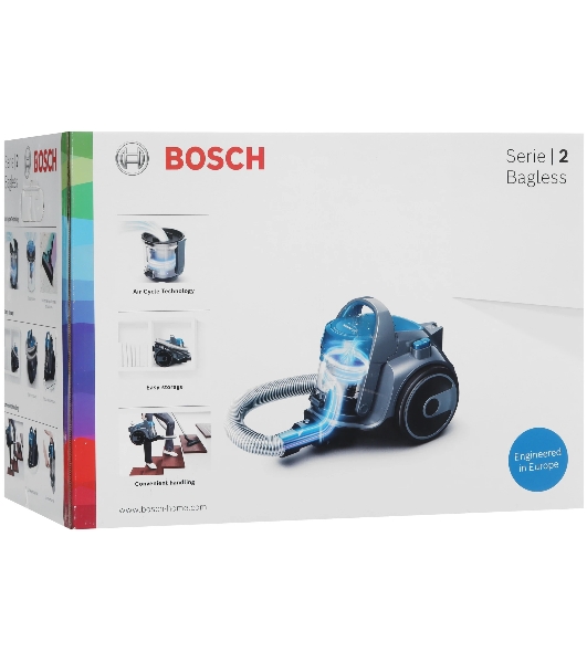 Пылесос Bosch BGS05A220 синий/серый, 700 Вт, уборка сухая, пылесборник контейнер 1.5 л