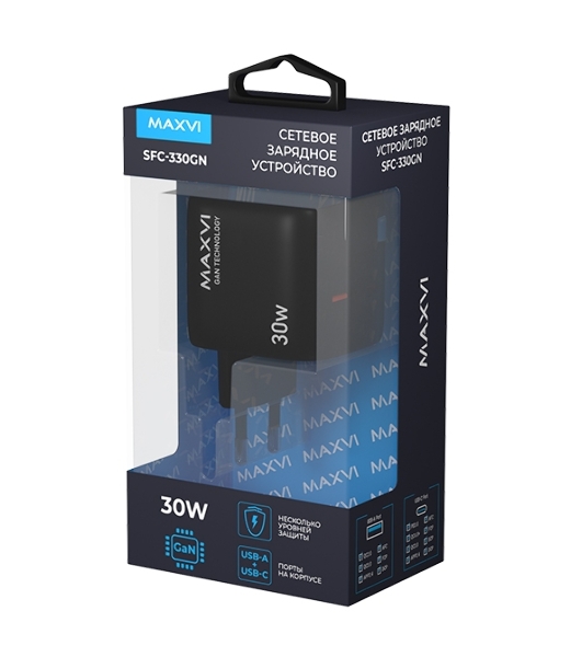 Сетевое зарядное устройство Maxvi SFC-330GN Type-C\USB 30W PD QC3.0 черный