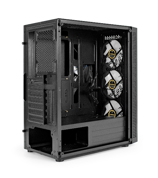 Компьютерный корпус Miditower ExeGate EVO-5001A-450NPX (ATX, БП 450NPX с вент. 12 см, 2хUSB+1хUSB 3.0+HD Audio, черный, 3 вент.12см с RGb подсветкой, боковая панель - закаленное стекло)