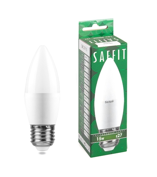 Лампа светодиодная SAFFIT SBC3715 LED 15Вт Е27 белый матовая свеча