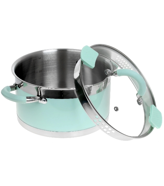 Кастрюля Lara LR02-542 MINT 20x11см, 3,3 л, носик, индукционное дно, крышка с бортом, полипропилен, силикон, нержавеющая сталь