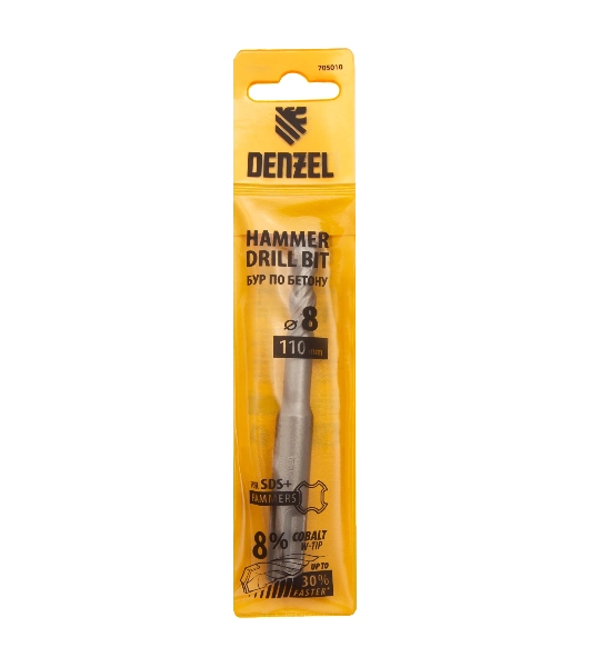 Бур по бетону Denzel двойная спираль, Cobalt W-tip, 8x110 мм, SDS PLUS