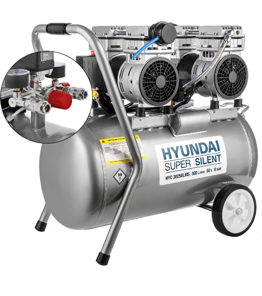Компрессор поршневой Hyundai HYC 30250LMS безмасляный 300л/мин 50л 2000Вт серебристый/черный