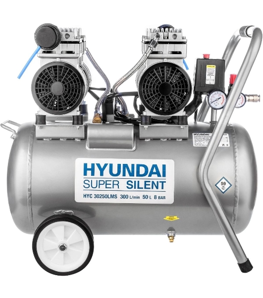 Компрессор поршневой Hyundai HYC 30250LMS безмасляный 300л/мин 50л 2000Вт серебристый/черный
