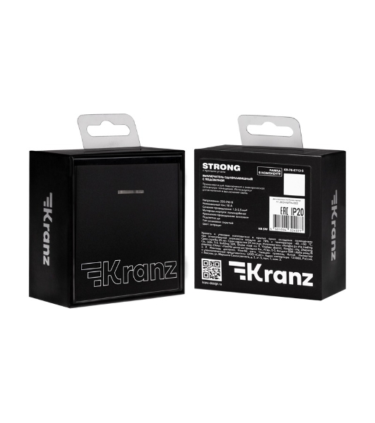 Выключатель Kranz STRONG 1 кл с подсветкой 10А с/у антрацит