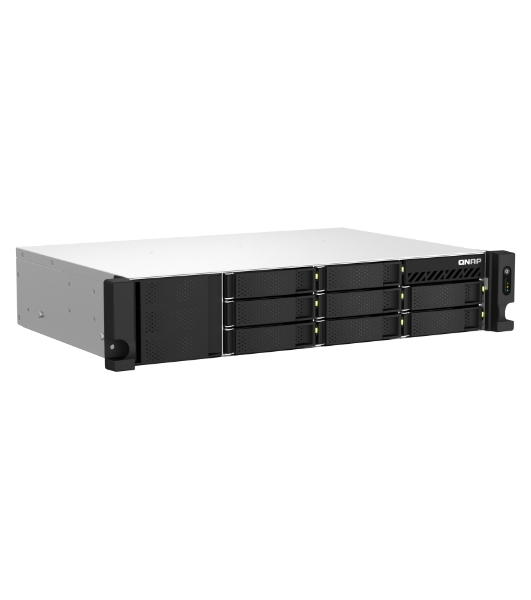 Сетевое хранилище SMB QNAP TS-873AeU-RP-4G NAS 8 HDD trays, 2x 2.5 GbE. 64-bit 4-core AMD V1500B 2,2 GHz, 4 Gb. RAM (1*4 Gb) up to 32Gb (2*16 Gb), 2 x M2 2280 (PCIe Gen3 x 1), 2xPSU W/o rail kit RAIL-B02