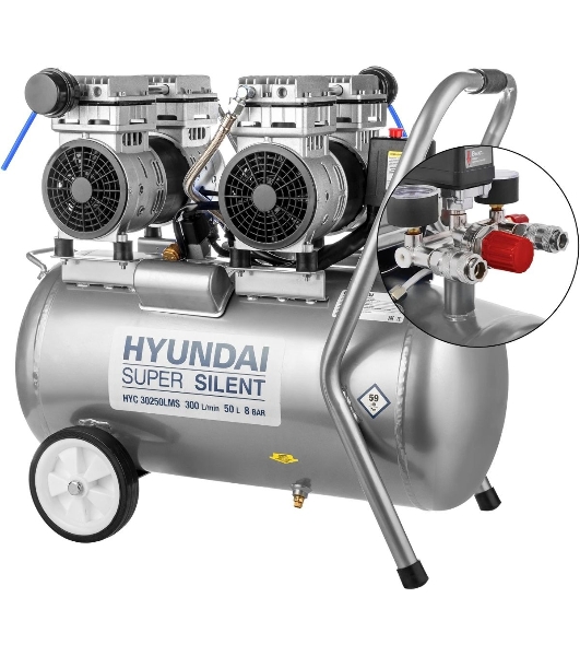 Компрессор поршневой Hyundai HYC 30250LMS безмасляный 300л/мин 50л 2000Вт серебристый/черный