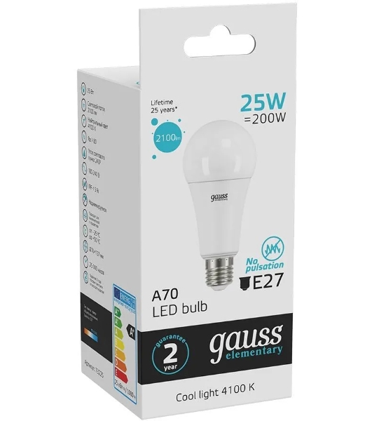 Лампа светодиодная Gauss LED Elementary A67 25W E27 2100lm 4100K 1/10/50 0