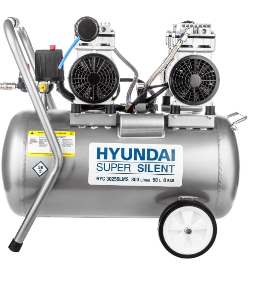 Компрессор поршневой Hyundai HYC 30250LMS безмасляный 300л/мин 50л 2000Вт серебристый/черный