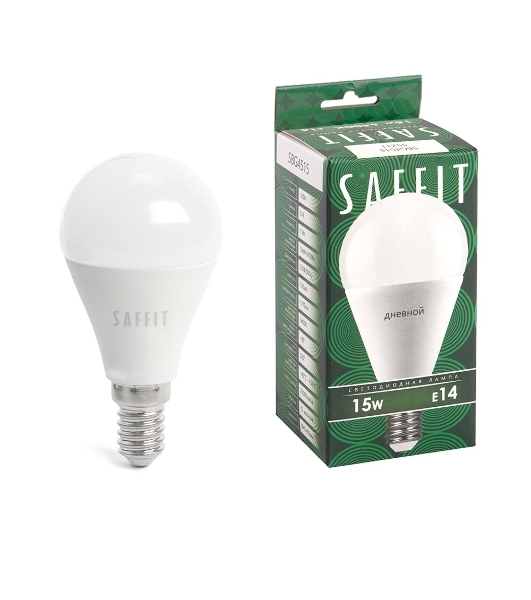 Лампа светодиодная SAFFIT SBG4515 LED 15Вт Е14 дневной матовый шар