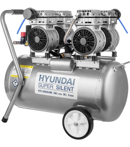 Компрессор поршневой Hyundai HYC 30250LMS безмасляный 300л/мин 50л 2000Вт серебристый/черный