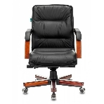 Кресло руководителя Бюрократ T-9927WALNUT-LOW/BL черный, кожа, низкая спинка, крестовина дерево, фото3