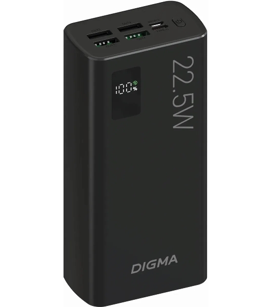 Портативный аккумулятор Digma DGPF30A 30000mAh QC3.0/PD3.0 22.5W 3A 4xUSB-A/USB-C черный