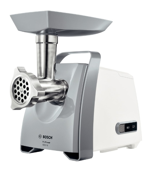 Мясорубка электрическая Bosch MFW 66020 белый/серый, 1800 Вт, 3.0 кг/мин, реверс, защита от перегрузки, насадки - 5