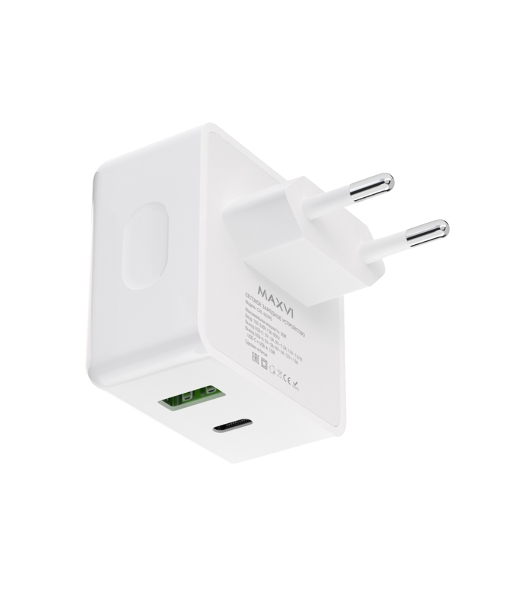 Сетевое зарядное устройство Maxvi CHL-603PD Type-C\USB 30W 6A (3A+3A) PD QC3.0, белый