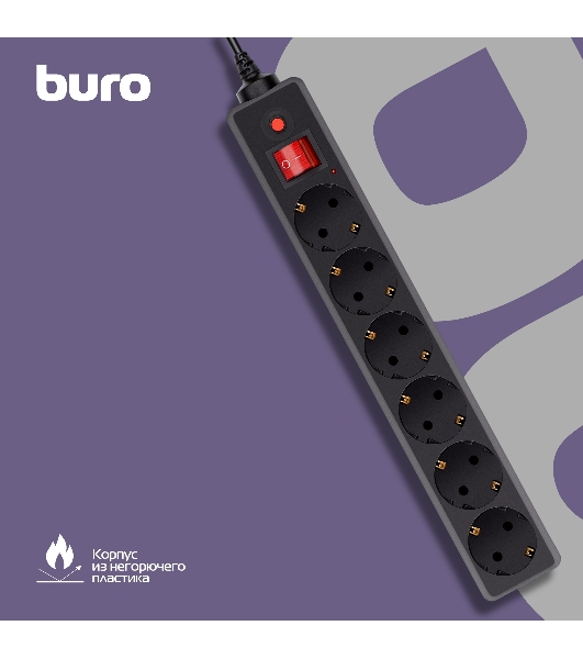 Сетевой фильтр Buro 600SH-16-5-B 5 м, 6 розеток, черный, коробка